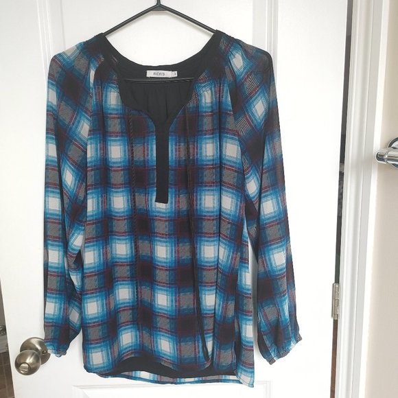 Ricki's Plaid Peasant Top - Picture 1 of 10
